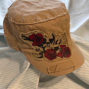 D&Y Cadet Style Distressed Canvas Cap with Rose Embroidery  #military #army